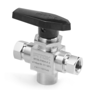 "Edelstahlminikugelhahn 3W 2x1/4"" 414 bar"